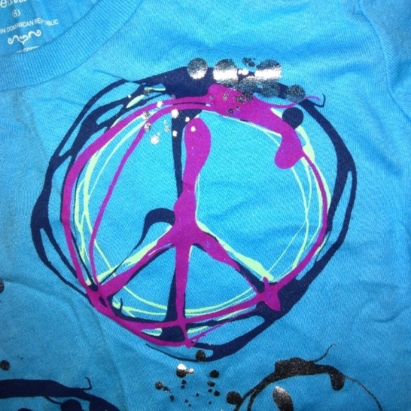 ☆NWT☆OLD NAVY☆Girls Beautiful Blue Peace Sign Print Short Sleeve T-shirt ~Med~ - Picture 5 of 11